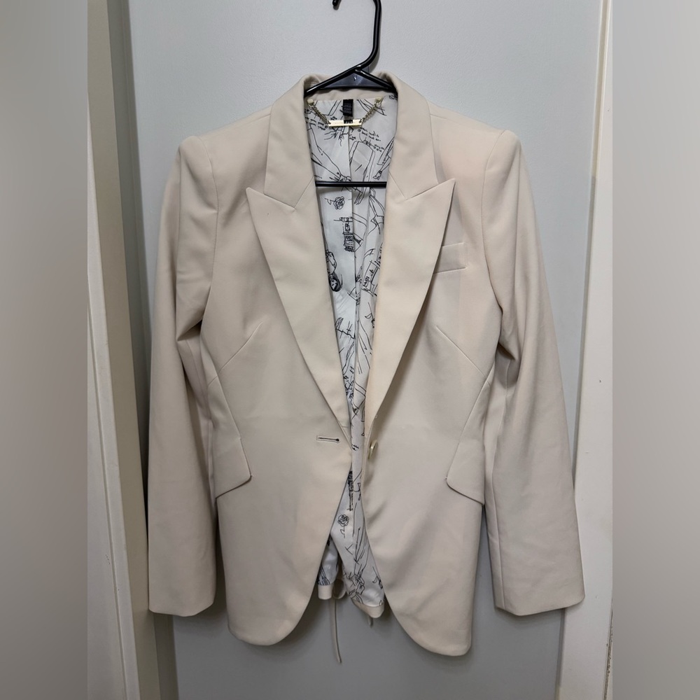 Size 2 WHBM Tan/Cream Lace-up Editor Blazer - worn once!